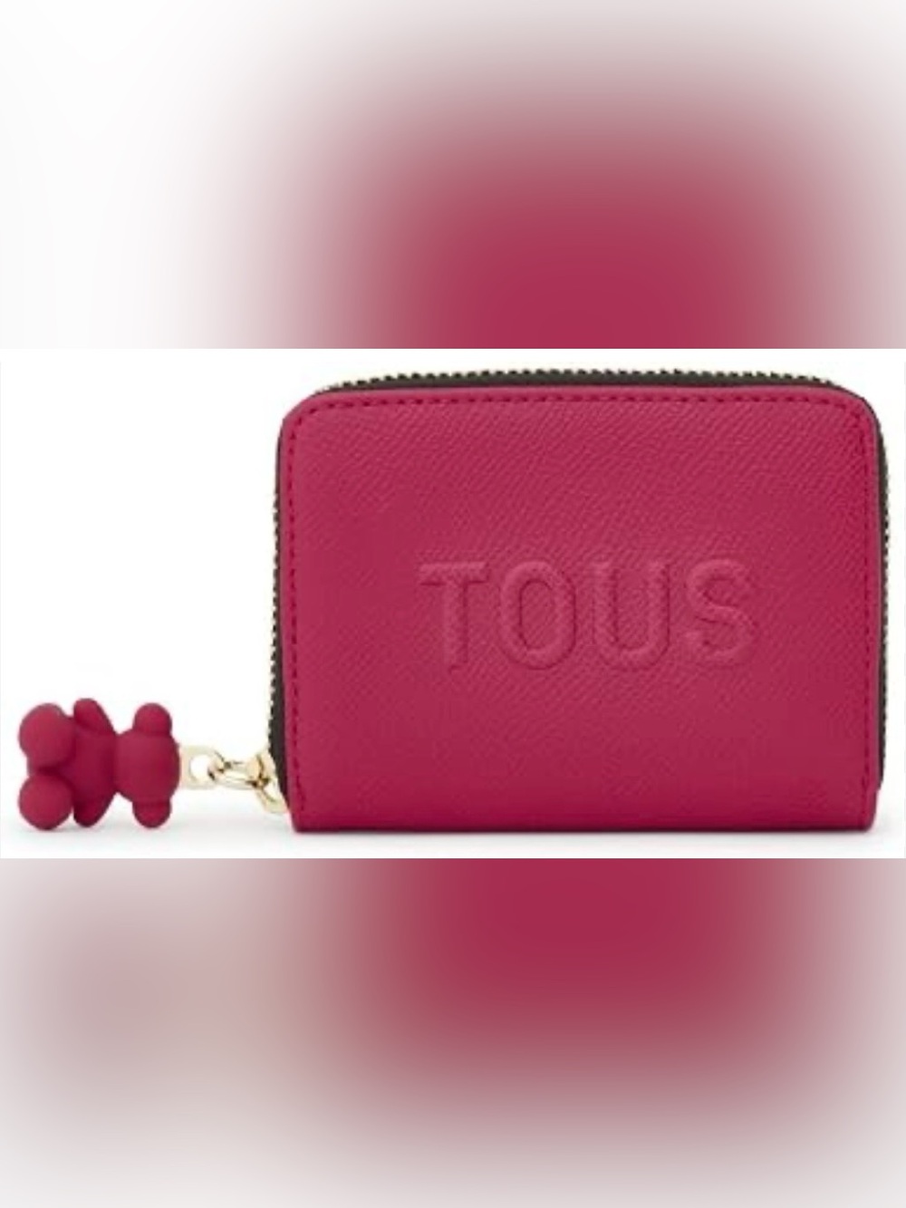 TOUS Fuchsia Leather Zip Card Holder